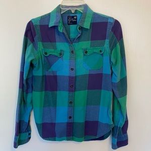 American Eagle purple/blue/green Flannel